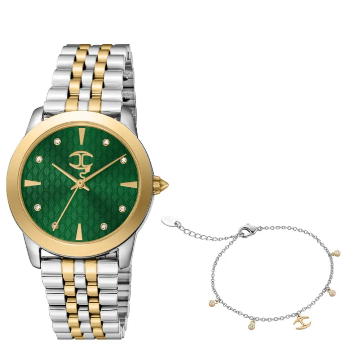 Just Cavalli Womens Two Tone Watch with Dark Green Dial Just Cavalli Rings