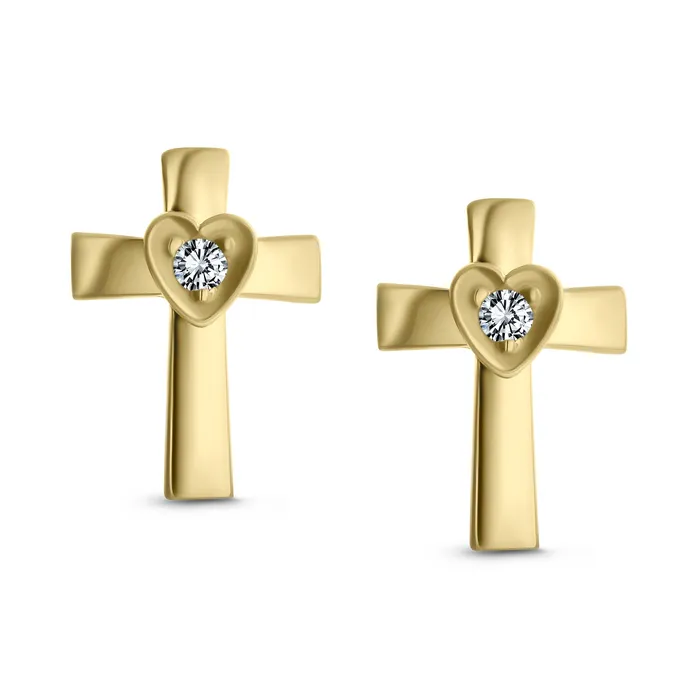 Earrings Tiny Religious Christian CZ Stud Earrings 14K Gold Heart Cross Screw Back BlingJewelry Wholesale Earrings Tiny Religious Christian CZ Stud Earrings 14K Gold Heart Cross Screw Back BlingJewelry Wholesale
