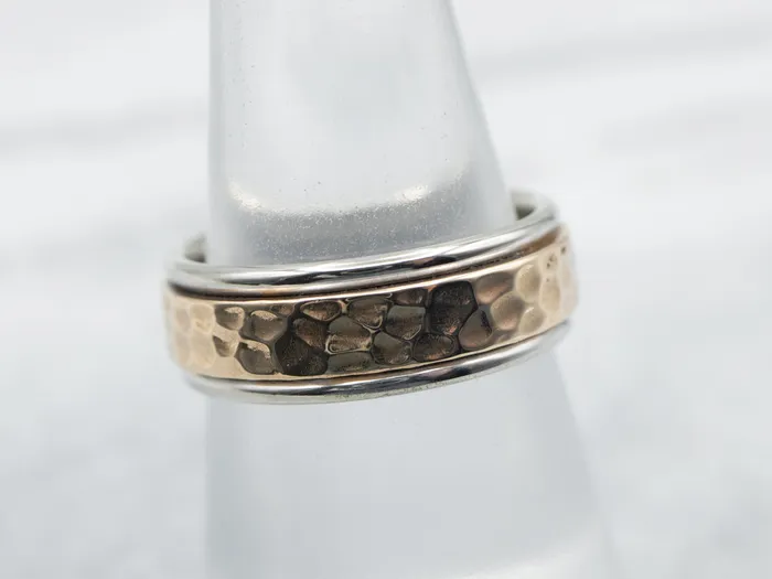 Rings Market Square Jewelers Two Tone Gold Hammered Pattern Band Rings Market Square Jewelers Two Tone Gold Hammered Pattern Band