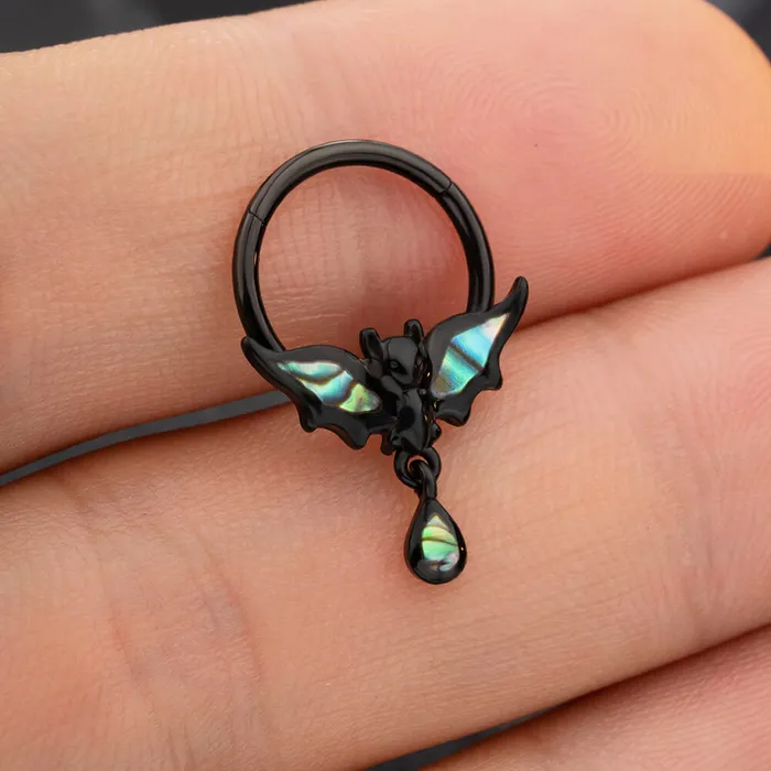 Rings OUFER BODY JEWELRY 16G Abalone Shell Bat Dangle Hinged Segment Septum Ring Rings OUFER BODY JEWELRY 16G Abalone Shell Bat Dangle Hinged Segment Septum Ring